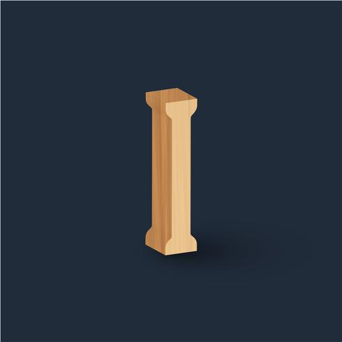 3D wood font character, vector