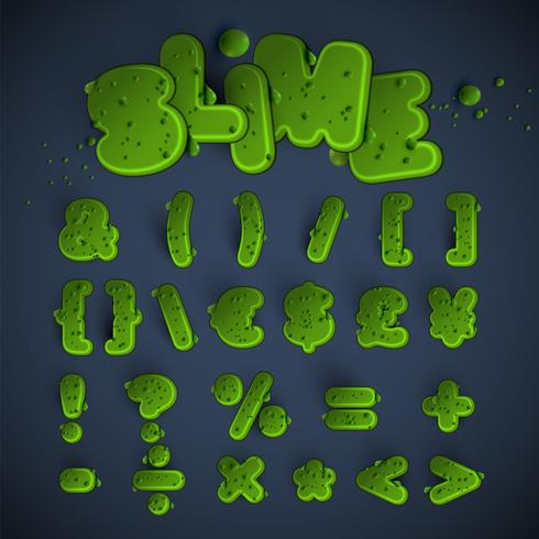 Green slime font set, vector