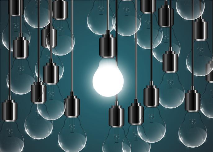 Creative lightbulb illustration on a blue background, vector