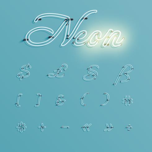 Realistic neon character typeset, vector