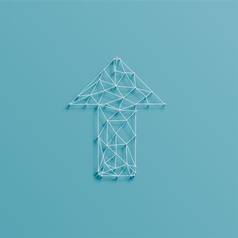 An arrow made by lines and pins, 3D realistic, vector illustration