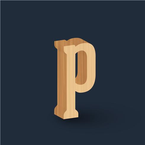 3D wood font character, vector