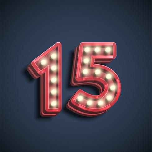 Realistic number character with lamps, vector illustration