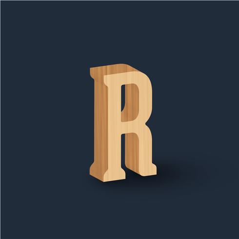 3D wood font character, vector