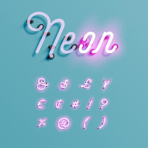 Realistic neon character typeset, vector