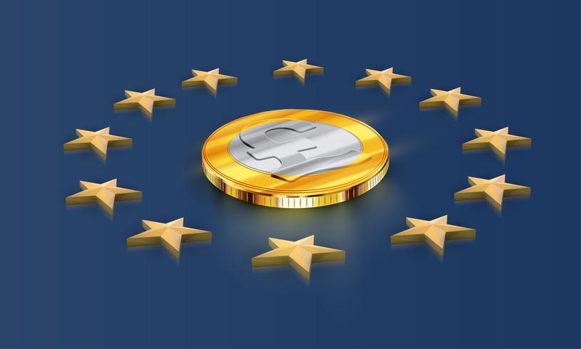 Bandera de la Unión Europea estrellas y dinero (libra), vector