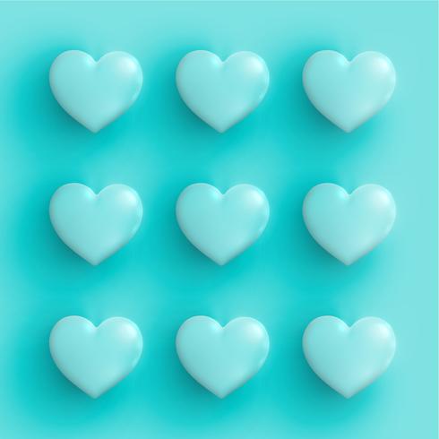 Pastel coloured 3D hearts, vector illustration