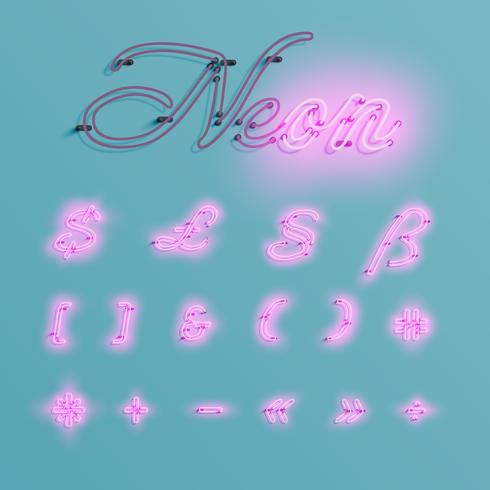 Realistic neon character typeset, vector