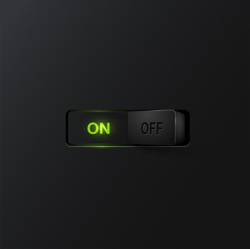 Realistic black switch with backlight ON, vector
