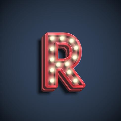 Realistic font character with lamps, vector illustration