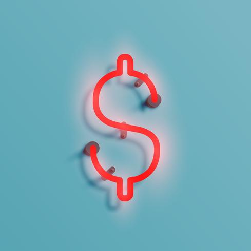 Realistic neon character from a typeset, vector