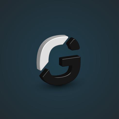 3D black and white character from a font set, vector illustration