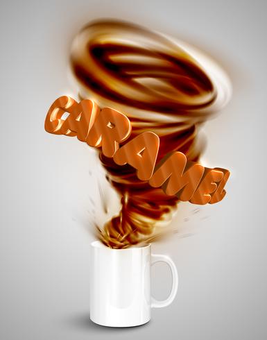 Caramel yogurtdrink in a cup, realistic vector illustration