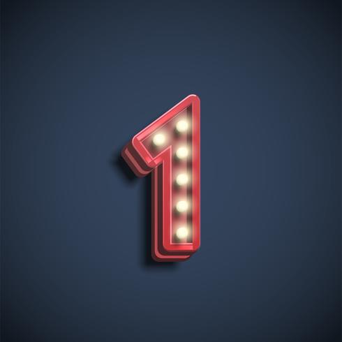 Realistic number character with lamps, vector illustration