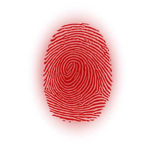 Red fingerprint on white background, vector illustration