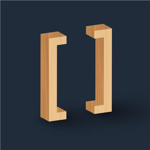 3D wood font character, vector