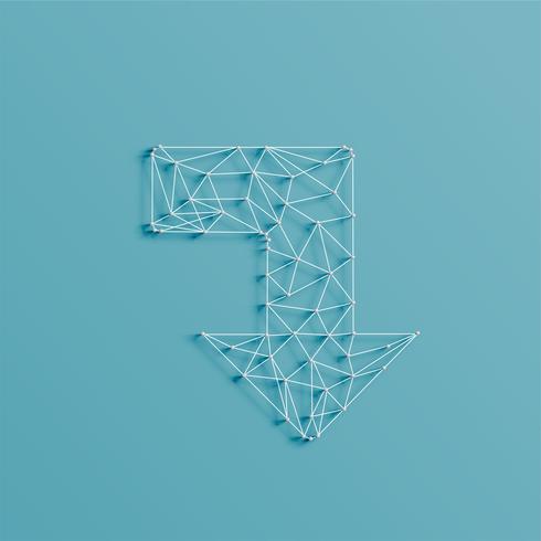 An arrow made by lines and pins, 3D realistic, vector illustration