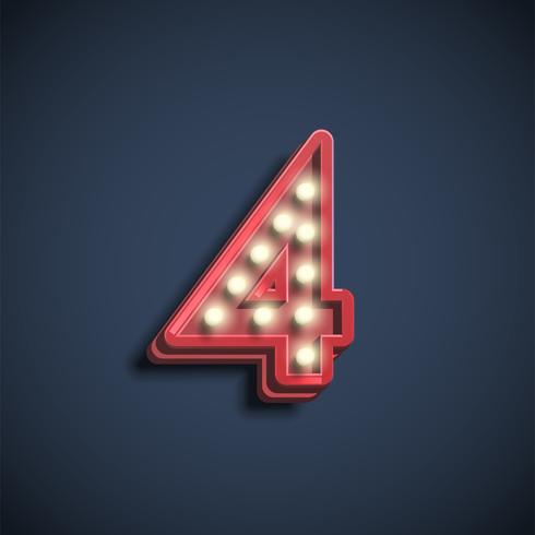 Realistic number character with lamps, vector illustration