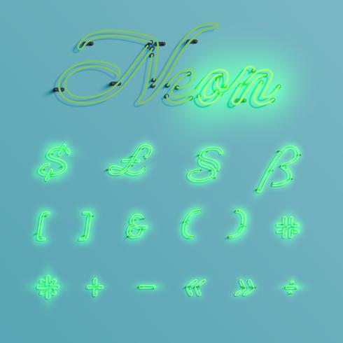 Realistic neon character typeset, vector