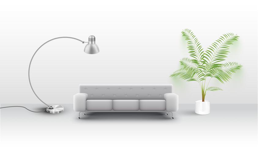 A white couch with a lap and a plant, vector