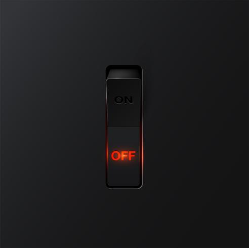 Realistic black switch with backlight OFF, vector