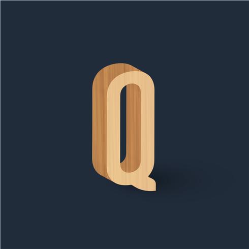 3D wood font character, vector