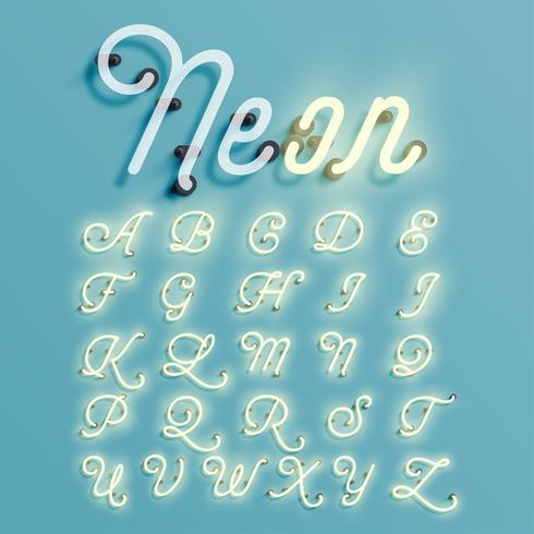 Realistic neon character typeset, vector