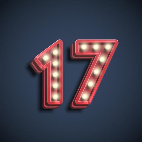 Realistic number character with lamps, vector illustration