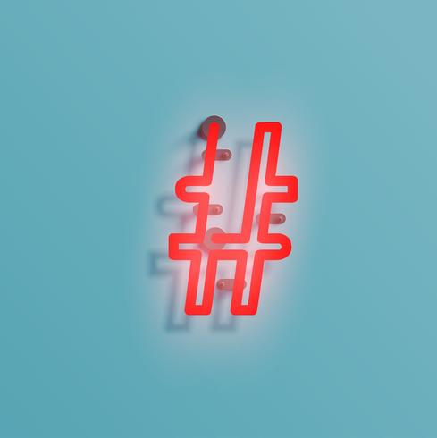 Realistic neon character from a typeset, vector
