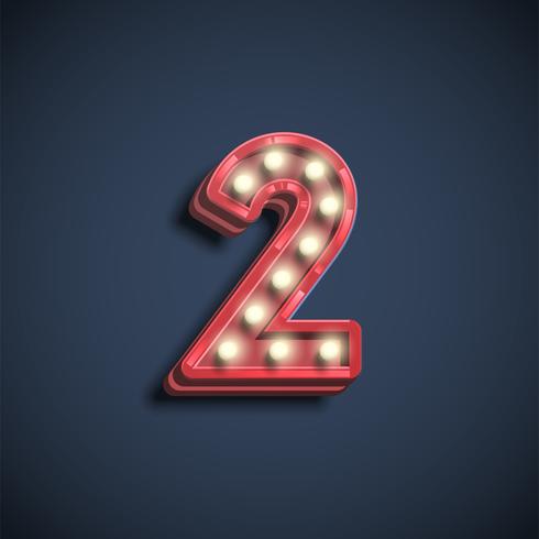 Realistic number character with lamps, vector illustration