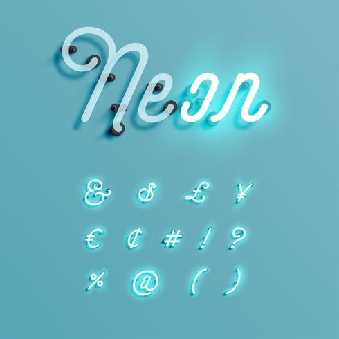 Realistic neon character typeset, vector