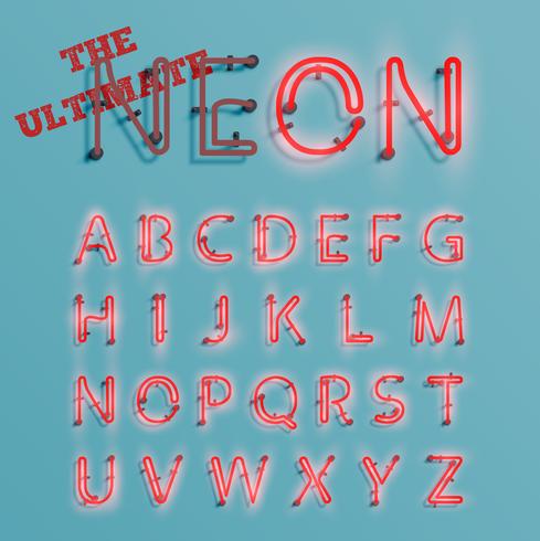 Realistic red neon character typeset, vector