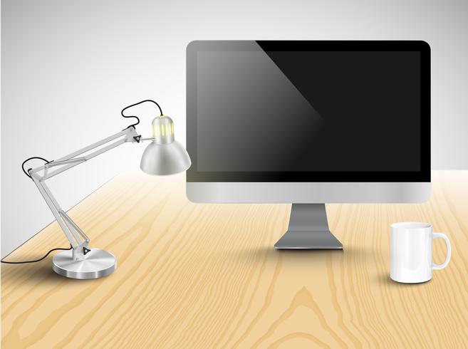 Realistic office desk with different objects, vector illustration