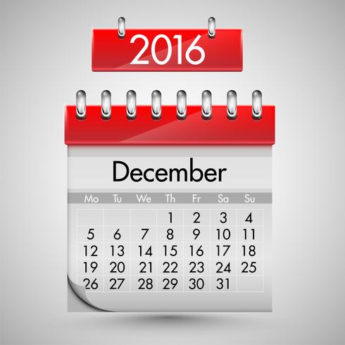 Realistic calendar with red hard cover, vector illustration