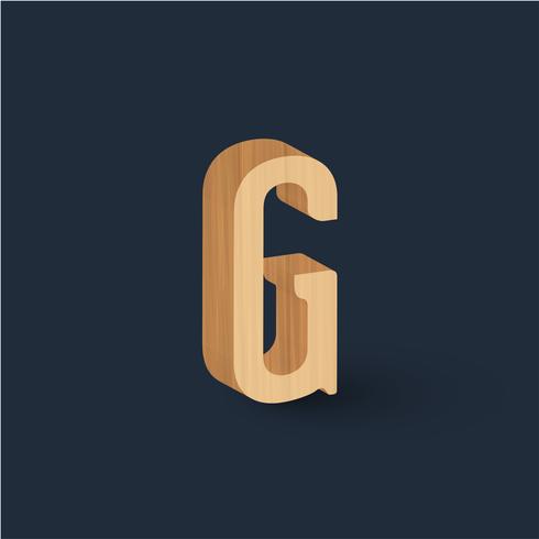 3D wood font character, vector