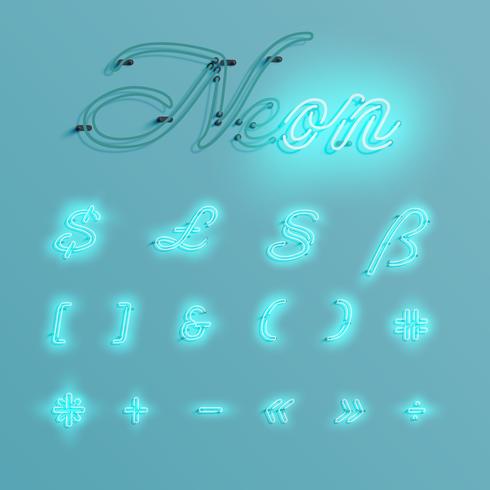 Realistic neon character typeset, vector