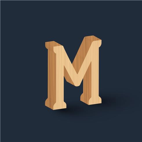 3D wood font character, vector