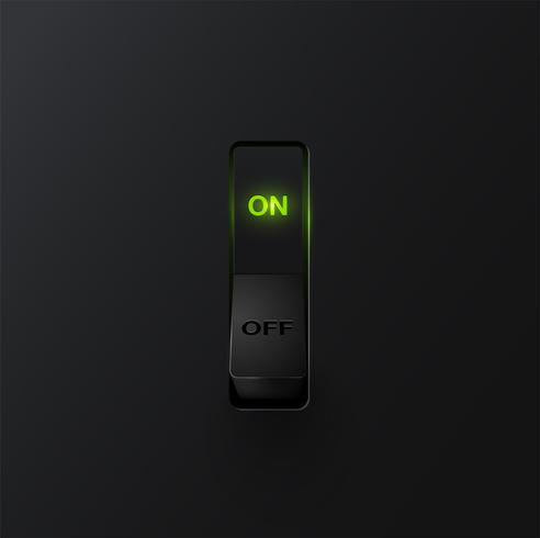 Realistic black switch with backlight ON, vector