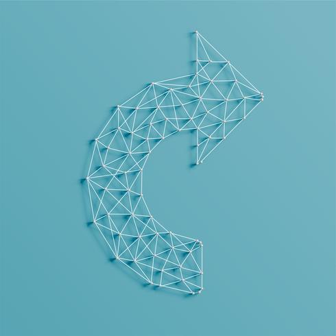 An arrow made by lines and pins, 3D realistic, vector illustration