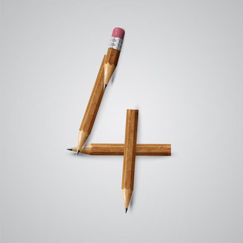 Character made of pencils from a typeset, vector illustration