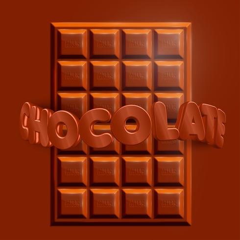 3D realistic chocolate bar with 3D 'CHOCOLATE' text, vector