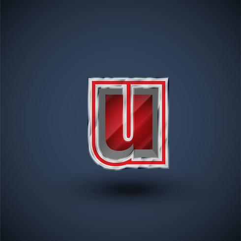 3D red steel font character, vector