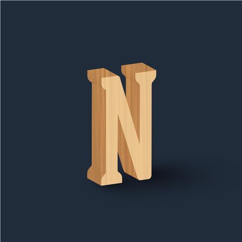 3D wood font character, vector