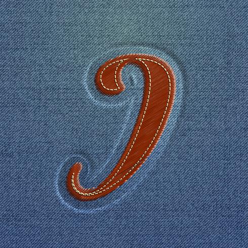 Character made by denim, from a typeface, vector