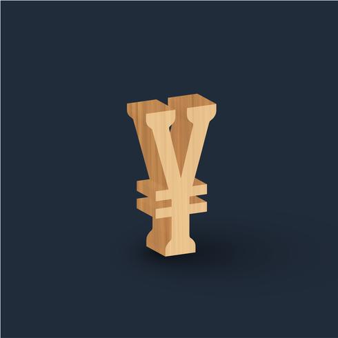 3D wood font character, vector