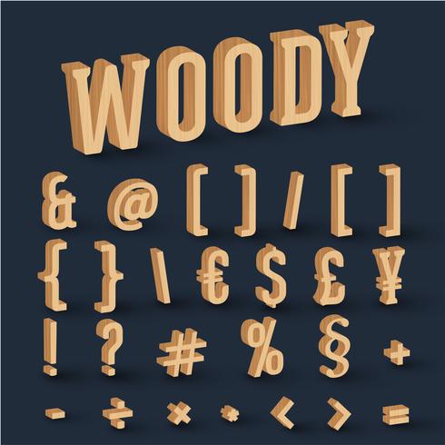 3D wood font set, vector