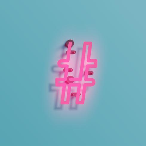 Realistic neon character from a typeset, vector