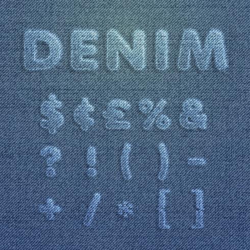 Character set made by denim, from a typeface, vector