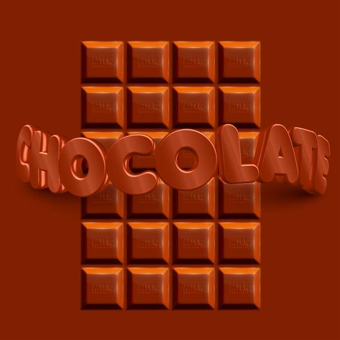 3D realistic chocolate bar with 3D 'CHOCOLATE' text, vector