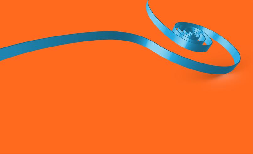 Blue swirly ribbon on orange background, vector